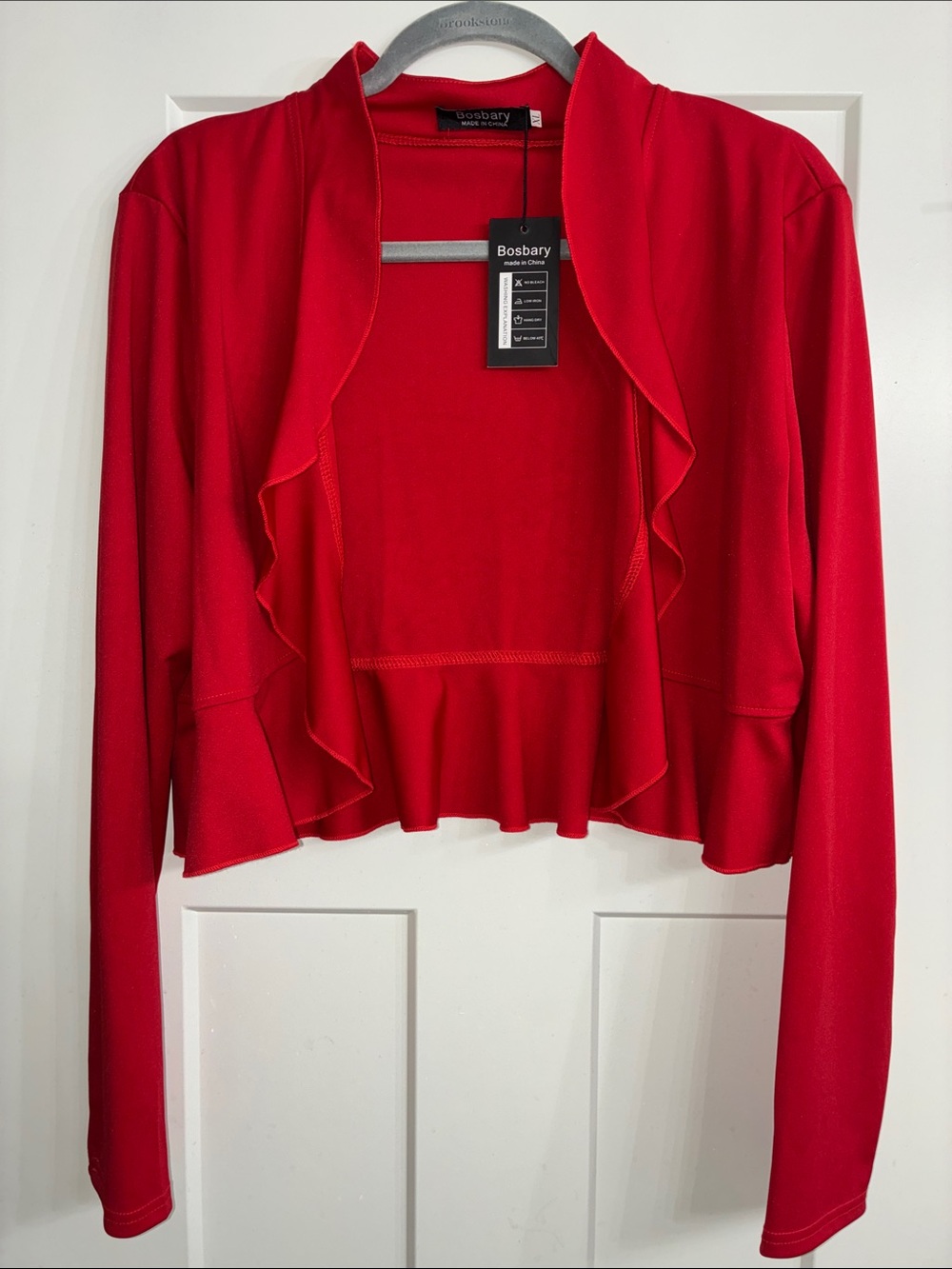 Red Ruffle-Trim Cropped Shrug